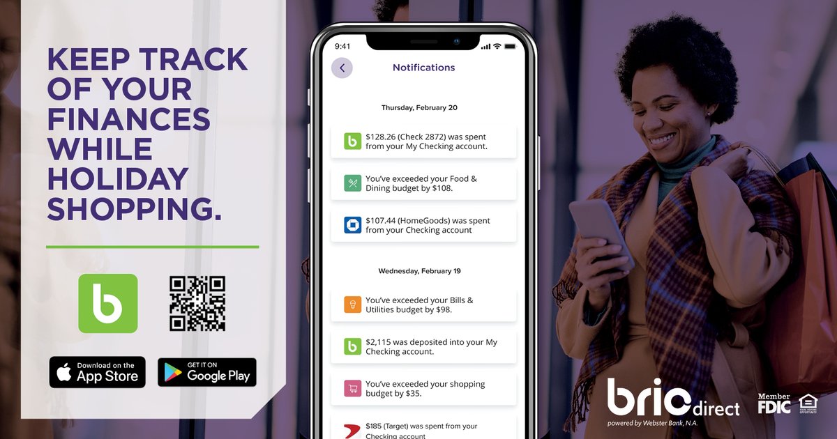 BrioDirect's tweet photo. Whether you’re hitting the mall for a last-minute gift or taking advantage of the latest online sales, keep track of your account activity from the palm of your hand with our mobile app’s handy real-time notifications. Learn more: https://t.co/hsRENaf81x https://t.co/UjioRw6Nrj