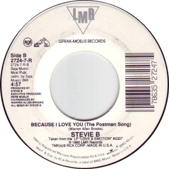 espofootball's tweet image. #OTD Dec29,1990 #StevieB is still at #1 on the billboard Hot100 singles chart with "Because I Love You (The Postman Song)" for the last week of a 4wk run at #1
