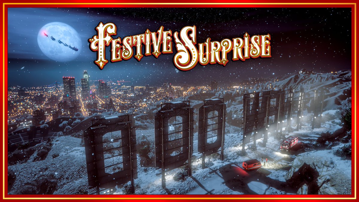 RockstarGames's tweet photo. The Festive Surprise brings cheer and chaos to Southern San Andreas.

Reports mention a blanket of snowfall amid sightings of invasive snowmen, a rash of bizarre muggings, and a tense armed standoff atop Weazel Plaza: https://t.co/cbRtNTHqkh https://t.co/RLuEViEXk0