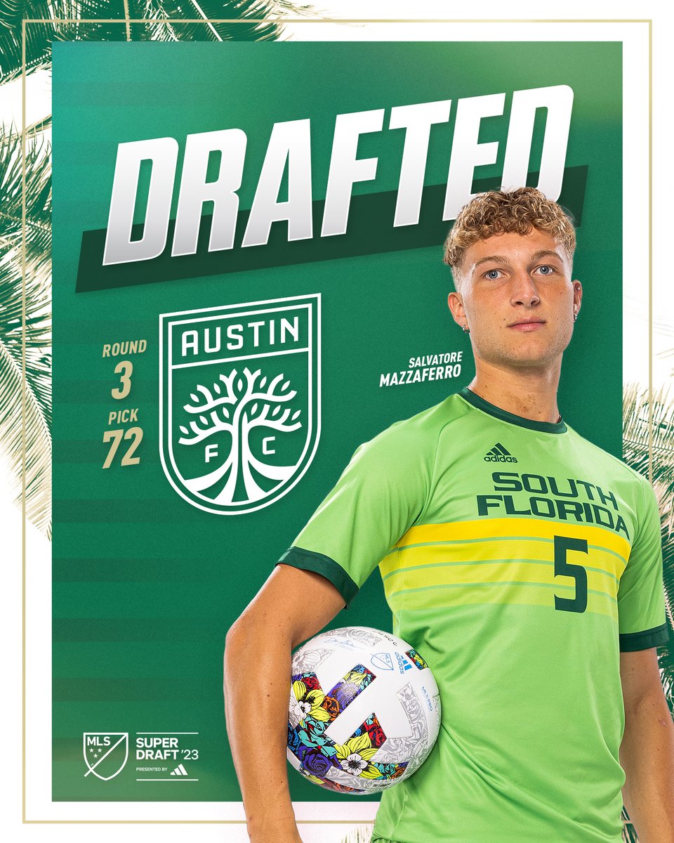 USF Men's Soccer (@usfmsoc) on Twitter photo ๐พ๐๐๐๐๐ผ๐๐๐๐ผ๐๐๐๐๐ to <a href="/SalMxzza/">Sal Mazzaferro</a> on being drafted in the third round (72nd overall) of the <a href="/MLS/">Major League Soccer</a> Super Draft by <a href="/AustinFC/">Austin FC</a>. ๐๐๐
#HornsUp ๐ค | #Bullieve ๐พ๐๐๐๐๐ผ๐๐๐๐ผ๐๐๐๐๐ to <a href="/SalMxzza/">Sal Mazzaferro</a> on being drafted in the third round (72nd overall) of the <a href="/MLS/">Major League Soccer</a> Super Draft by <a href="/AustinFC/">Austin FC</a>. ๐๐๐
#HornsUp ๐ค | #Bullieve