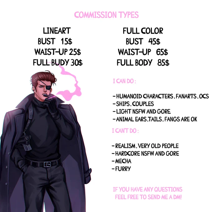 I'm opening some commission slots! 
Feel free to DM me if you have any questions💗
#commissionsopen 