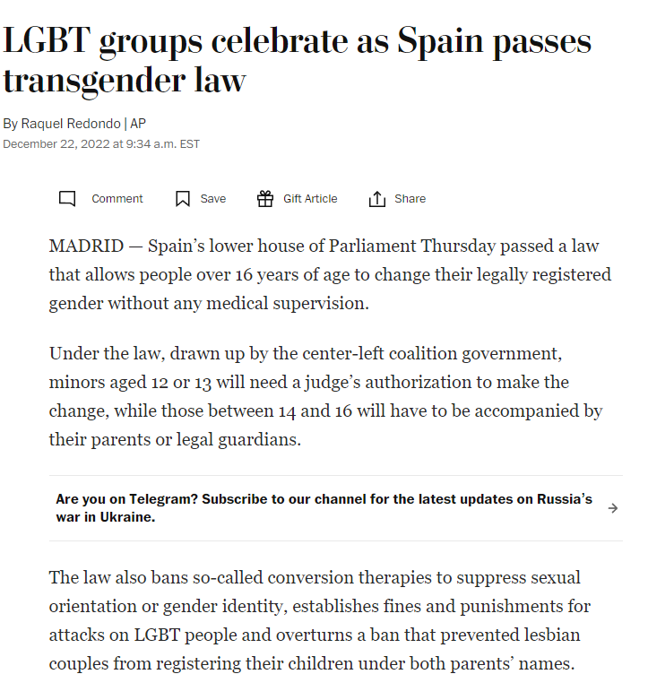 ErinInTheMorn's tweet photo. Two HUGE victories for global trans rights!

Spain's MPs approved an overarching law that, among other things, lets 13+ get legal gender change and 16+ w/o parent permission.

Scotland passed the GRA reform giving legal recognition to trans people without needing doctors notes! https://t.co/nCQyZkDtZR