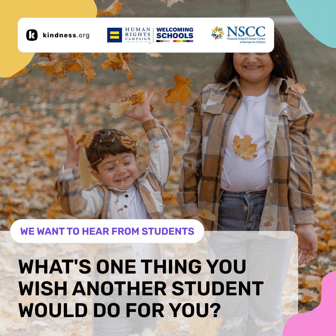 We want to hear from young people! What is the ONE kind thing you wish another student would do for you?

Tell us below, or click here: docs.google.com/forms/d/1Gao3i…  to have your ideas considered in this first-of-its-kind research.
1w