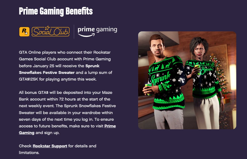 Tez2 on X: Prime Gaming Rewards - Sprunk Snowflakes Festive Sweater -  GTA$125K #GTAOnline  / X