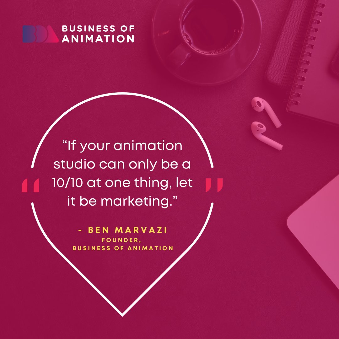 animationbiz's tweet image. “If your animation studio can only be a 10/10 at one thing, let it be marketing.” -Ben Marvazi, Founder of Business of Animation

Learn The Business Side of Animation. Link in bio.

#AnimationQuote #AnimationQuotes #AnimationInspiration #AnimatorQuote #AnimatorQuotes
