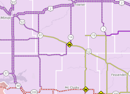 Ahilz258's tweet photo. Road Report: Highway 52 south of Minot to Jamestown is very icy. Visibility is decent, but you will need extra distance to stop so please reduce your speeds. #Roadreport #NDHP258 https://t.co/Kt3IC7GR7I