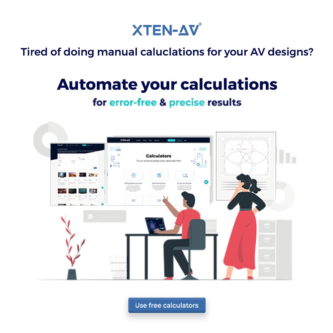 xten_av's tweet photo. Check out the range of AV calculators offered by XTEN-AV and scale up your design output.
Guaranteed quick and accurate calculations, only at https://t.co/i2wA1dk56E
#avtweeps #xtenav #avtech #avtools https://t.co/t6SG72GOrL