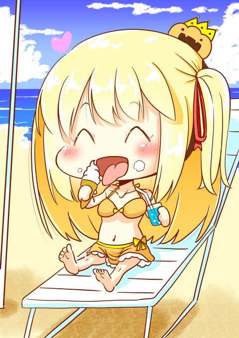 ビーチでジュースとかアイスとかいっぱい摂りすぎておしっこがしたくなってしまった結果、やっぱり おトイレまで間に合わなかったリグレットちゃんのおしっこおもらしです 