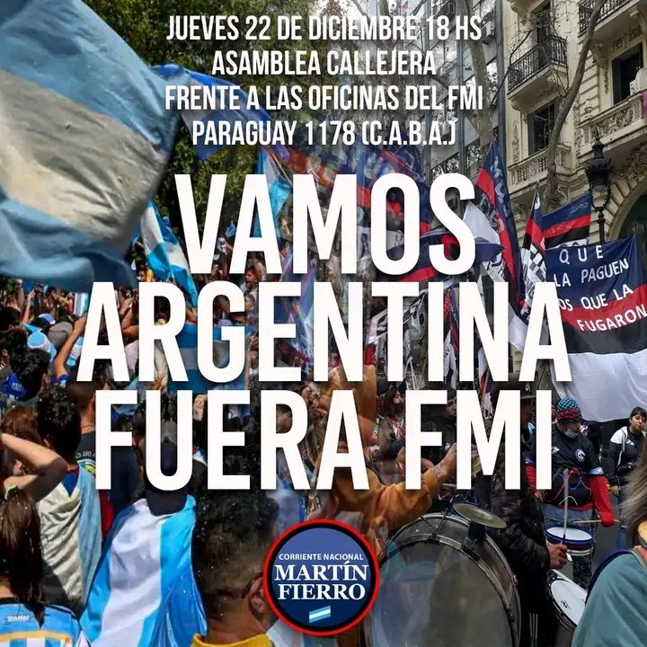 MartinFierroPBA's tweet photo. 🇦🇷 ¡VAMOS ARGENTINA, FUERA FMI! 🇦🇷

#FueraFMI 🚫
#MartinFierro 🔵🔴⚫⚪ https://t.co/hghi7biNRH