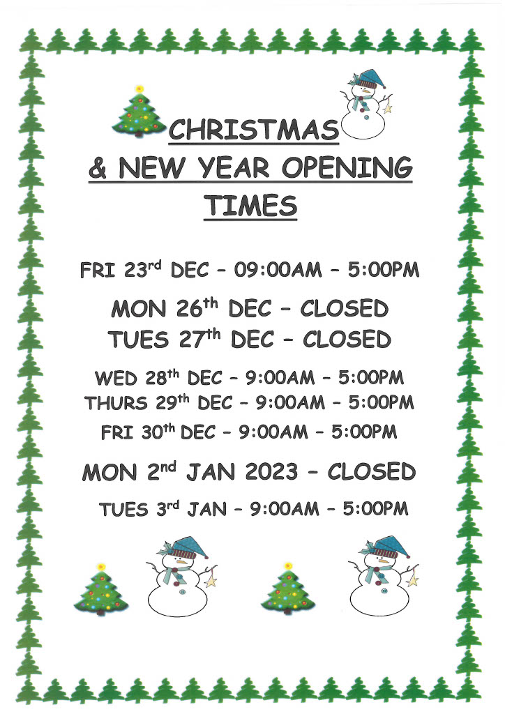 Merry Christmas from us all at DCJ Group, and a Happy New Year!

See below our office opening hours during the holiday period.