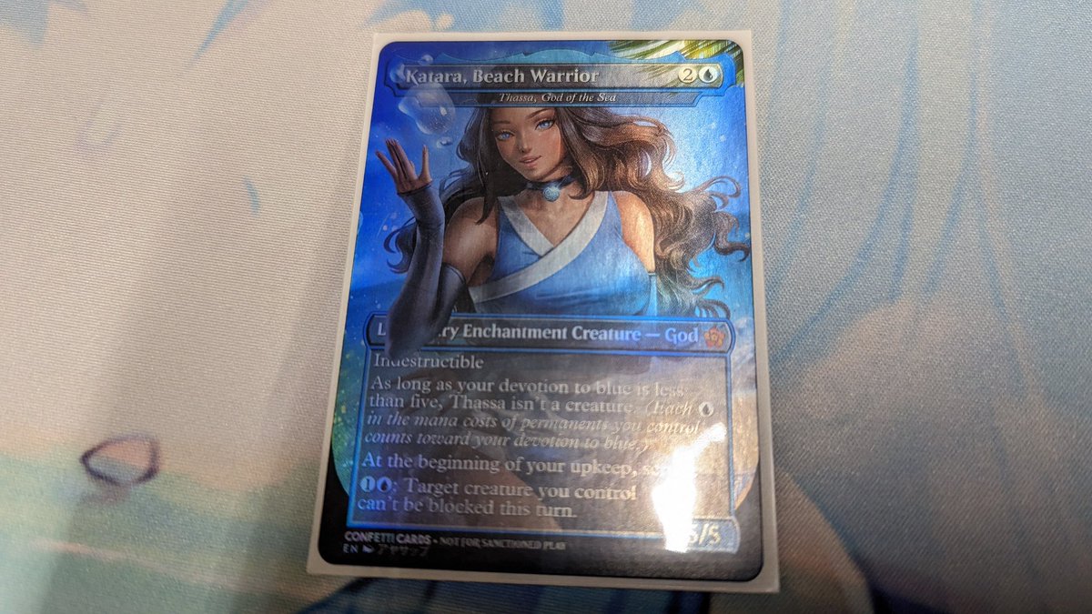 Pisces800's tweet photo. Finally got my reskin of Thassa from @ConfettiProx! Can't wait to order some more customs they're the best shop around and these islands look fantastic I might just reskin them too! #merfolk #MTG #mtgedh #EDH #MagicTheGathering #PROXIE https://t.co/uiPgqXdYCu