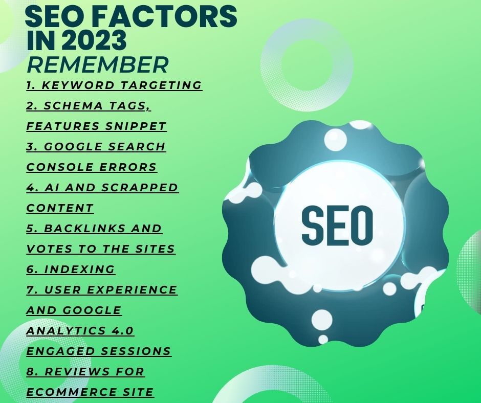 tigermannan's tweet photo. The important SEO Factors in 2023, in my eye.

2. Schema Tags, Features Snippet
3. Google Search Console Errors
4. AI and Scrapped Content
5. Indexing
6. User Experience and Google Analytics 4.0 engaged sessions
#seo #tigermannsn #2023seo #digitalmarketing #2023 #onlinemarketing https://t.co/Bw2LjBlO1R