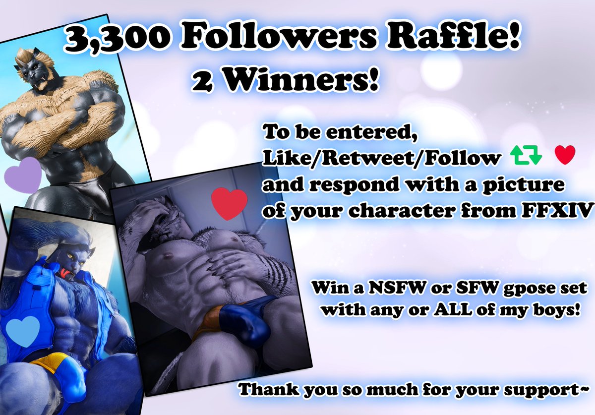 HimboInDenial's tweet photo. 💕3,300 Followers Raffle!💕

Sorry it took me a bit to get to this, but because it did, I'm doing two winners this time!

To enter please:
-Follow
-Retweet
-Like
-Respond with a picture of your FFXIV character

Win a NSFW or SFW gpose set with any of my Hrothgars!

Thank you🥺❤️ https://t.co/nQju5QAZUi