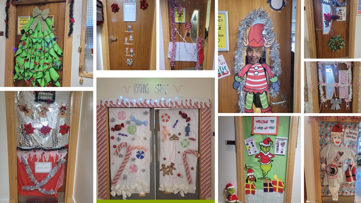 IrelandSouthWID's tweet photo. Well done to our colleagues who took part in our 'Deck the Door' competition. We have some very creative people working amongst us in Ireland South!! #ChristmasatIrelandSouth #DecktheDoor https://t.co/7gQQm8ehl3