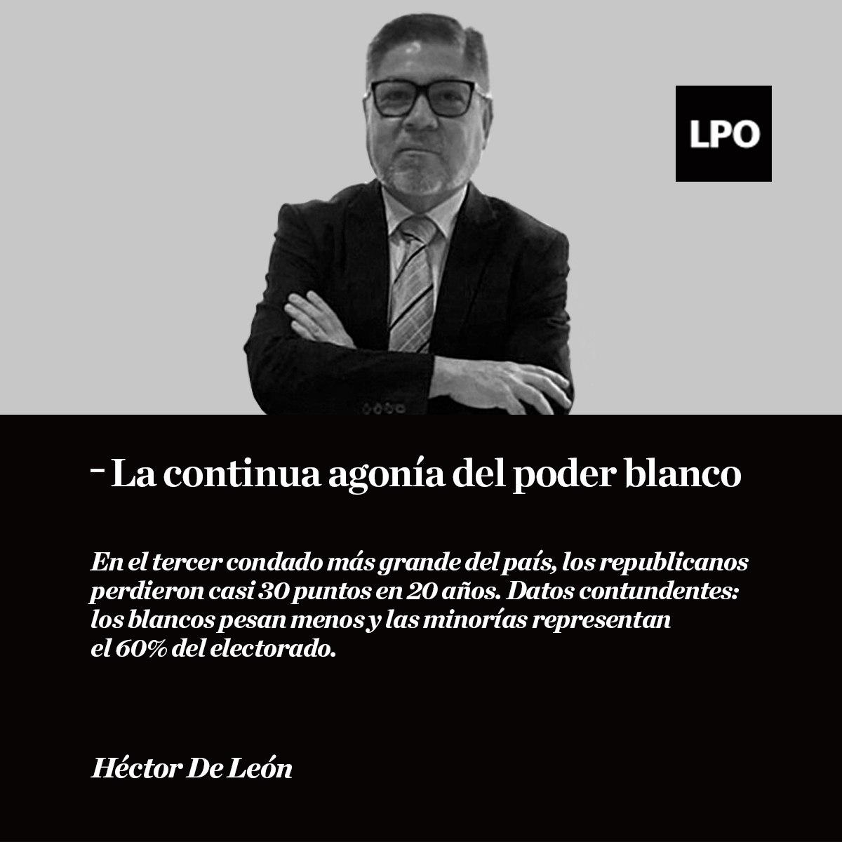 LPO_Us's tweet photo. #Opinión #LPOTexas Por @hdl_perspective | En el tercer condado más grande del país, los republicanos perdieron casi 30 puntos en 20 años. Datos contundentes: los blancos pesan menos y las minorías representan el 60% del electorado. Más: https://t.co/lvWPIswKgY https://t.co/LZF3U5qfe3