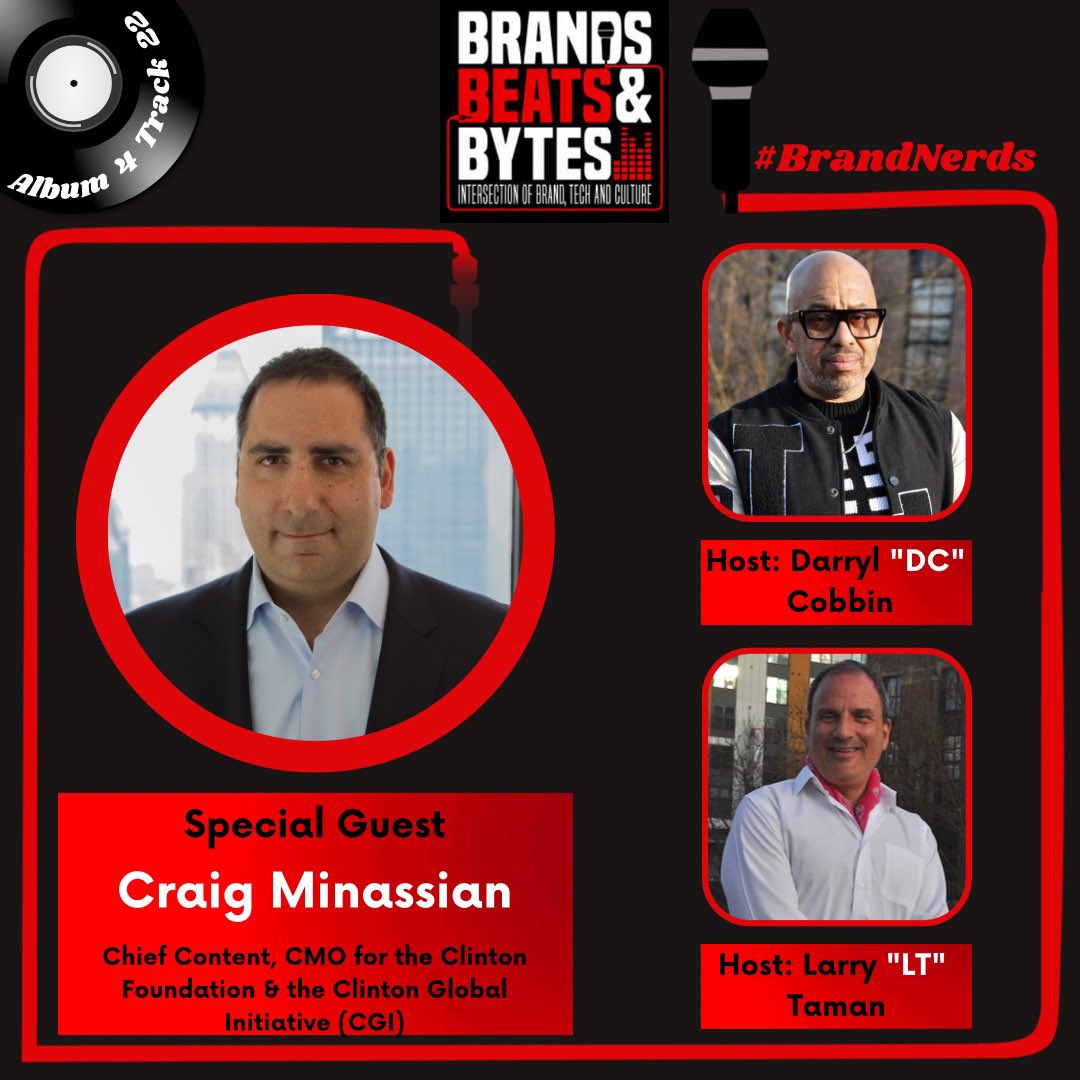 brandbeatbyte's tweet photo. Happy holidays Brand Nerds! Give a listen to our latest episode of BBNB with special guest, the legendary Craig Minassian. Craig is a spokesperson for the 42nd President &amp; continuously making positive cultural impacts on a global scale! Listen, share &amp; subscribe! #podcast #bbnb https://t.co/tVjIiTKRIn