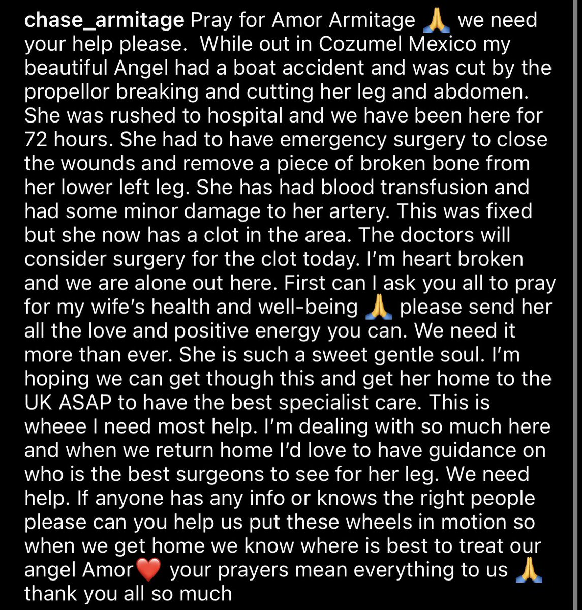 Friends - please spare your thoughts and prayers with Amor while she recovers and if you can, donate to help with the costs of this horrible accident 🤍🙏 justgiving.com/crowdfunding/a…