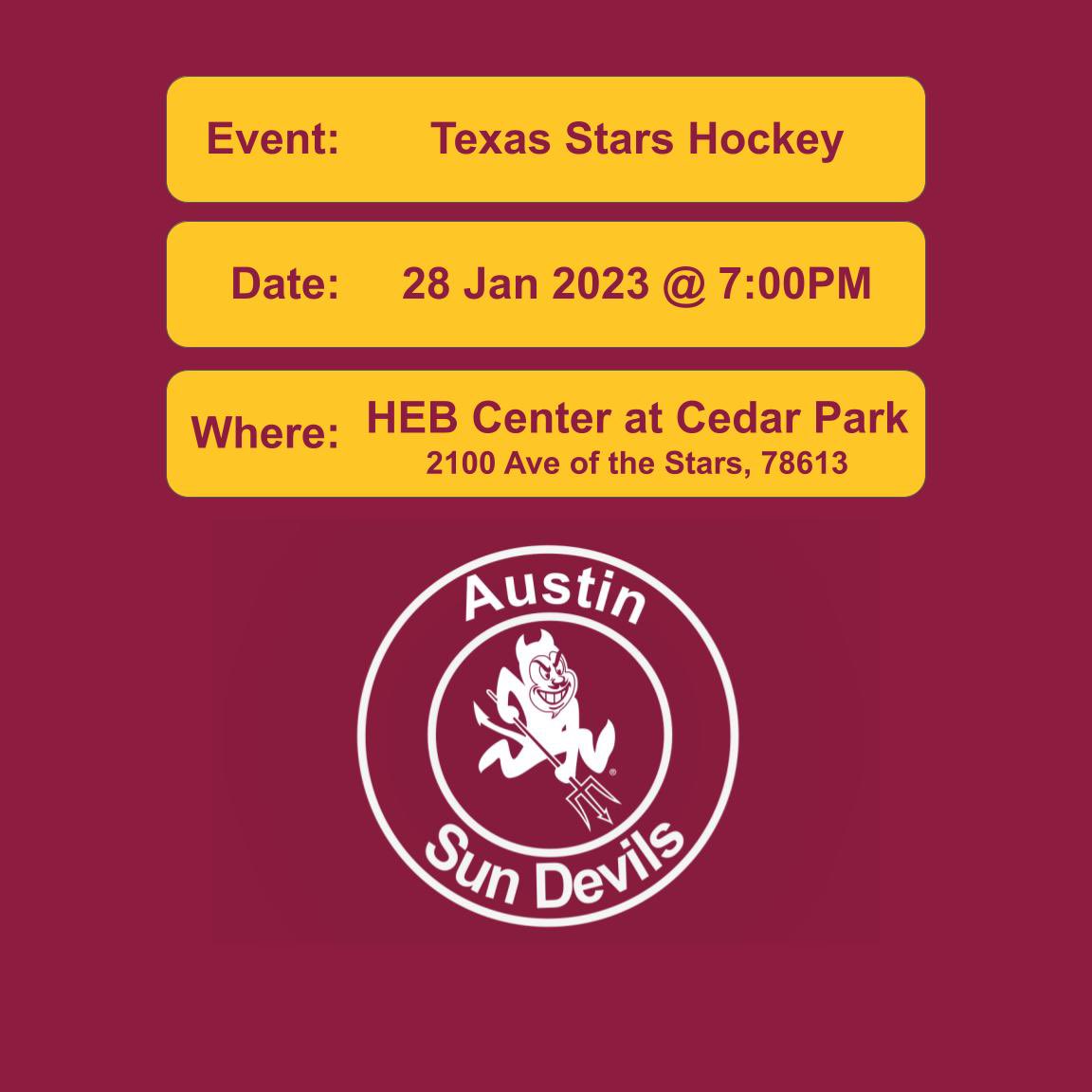 AustinSunDevils's tweet photo. Let’s watch some Texas Stars hockey! Get your tickets early and at a discount! https://t.co/W0OJLSKGZH https://t.co/3Bcx5IeyXt