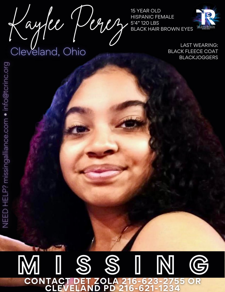 truecrimereplay's tweet photo. Police need your help locating a missing juvenile, Kaylee Perez. Note: if anyone is found assisting with her delinquency, they will be prosecuted.
Source: Second District Community Relations Committee #missing #Cleveland #ohio #FindKaylee #KayleePerez https://t.co/fI7O6Hy1gV