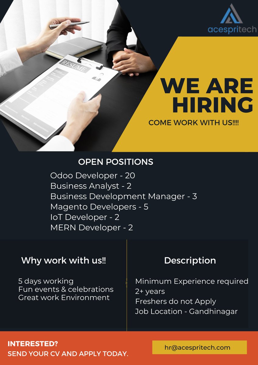 acespritech's tweet photo. Hello
#lookingfornewopportunities!!!?? Here We are....
#hurryup as we are now #hiring for #multiplepositions
Be the first to #joinus and enjoy new #workingenvironment with #newcareeropportunities . https://t.co/AD7tW80rDJ