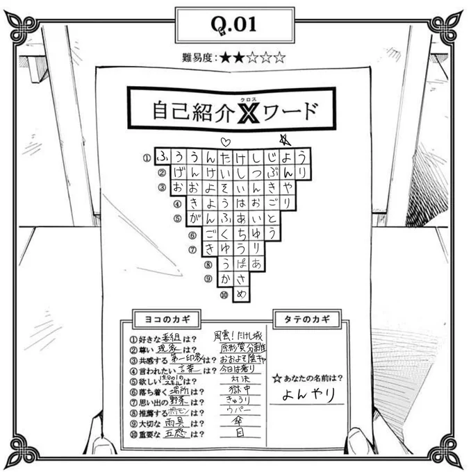 自己紹介クロスワードやってみた
自分の名前が短かったのでもう一列縦読みさせたらめちゃ大変だった 
