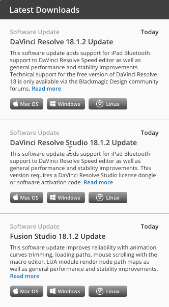 It appears that 18.1.2 has been released! Nice! #DaVinciResolve #davinciresolveupdate