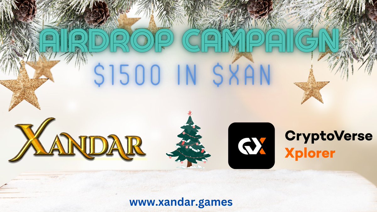 Hello Xandarians🤟!

Participate in the Xandar &amp; <a href="/CryptoXVerse/">CryptoVerse Xplorer</a> Airdrop Campaign.

Random 500 winners - $1250 worth of $XAN 🎁
Top 5 Referrals - $50 worth of $XAN each

Join Now👉 giv.gg/xandar-games

#xandar #airdrop #P2E #metaverse #web3 #passiveincome #giveaway #IDO #crypto
