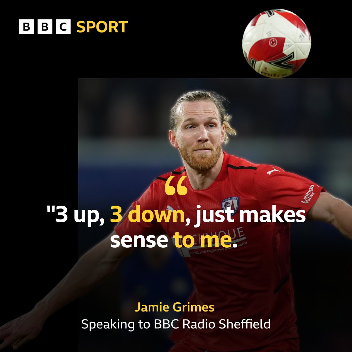 footballheaven's tweet photo. Chesterfield captain Jamie Grimes discusses the need for extra promotion places from the National League.
Grimes, 32, agreed a new contract the club extension this week, taking him through to 2024.
๐๐ปhttps://t.co/iDCSUp7YNm
#Chestefieldfc | @BBCSheffield https://t.co/L4UkhhKyPw