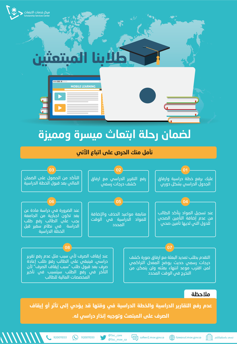 ssc_moe_sa's tweet photo. طلابنا المبتعثين
لتجنب تأثر أو إيقاف الصرف، نرجو الاطلاع على التالي :

#مركز_خدمات_الابتعاث
#ننافس_بكم_العالم https://t.co/Tt1Ty5DXRW