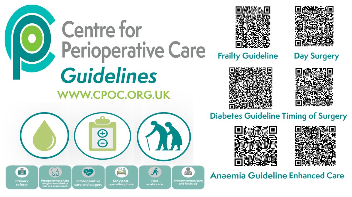 CPOC_News's tweet photo. 📢Have you read our perioperative care guidelines?

❗️At @CPOC_News we are developing a suite of guidelines that cover the whole perioperative pathway from contemplation of surgery to recovery.

🧑‍🤝‍🧑We work closely with professionals across the pathway to produce the guidelines. https://t.co/PQMeLTJ5Hs