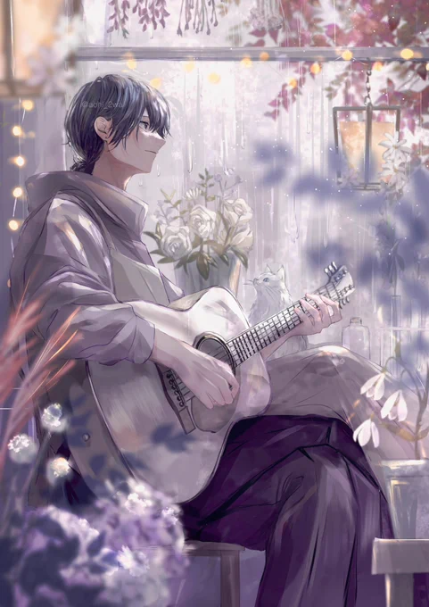 #100日チャレンジ50   客足が少ない 雨の日の花屋(クリスマス前)#イラスト #創作 