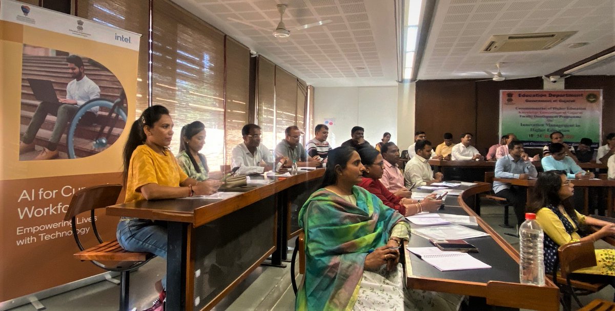 ai4youth's tweet photo. 57 educators completed the 2-day workshop on AI for Current Workforce held in Ahmedabad. Organized jointly by @Intel &amp; @InnoClubCHE, @EduMinOfGujarat, the sessions aimed towards closing the #AI skills gap for immediate impact &amp; ensuring #AIReadiness. #AI4Workforce @mnagarajan https://t.co/4JZQj0KUKD