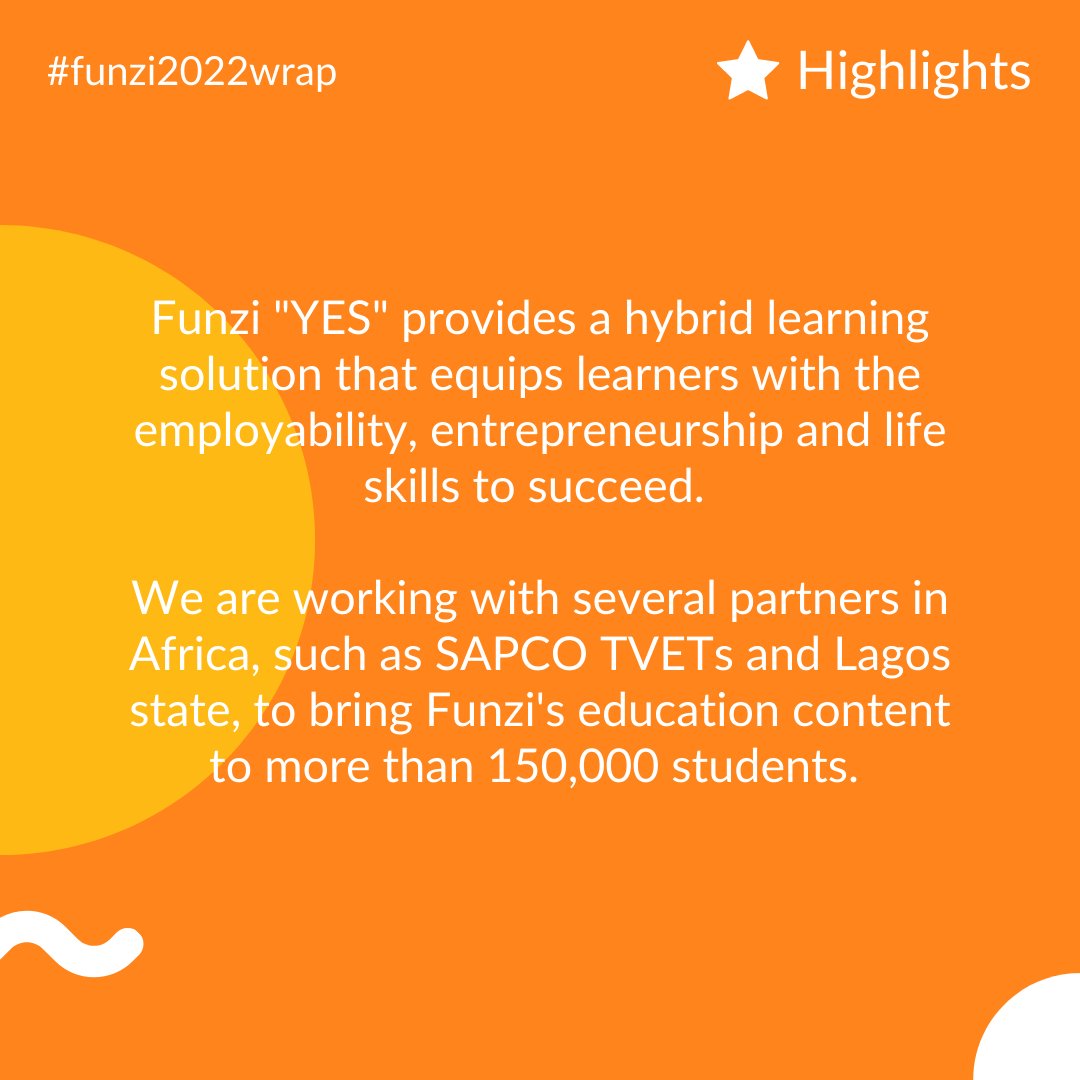 The year 2022 is coming to an end &amp; what an exciting, growth-filled year it was for us 🤩 

The 1st of our top 3 highlights for 2022:

We launched ‘Funzi YES’ &amp; are now working with partners such as SAPCO 🇿🇦 and Lagos State Government 🇳🇬  ⤵️

#blendedlearning #TVET
<a href="/followlasg/">The Lagos State Govt</a>