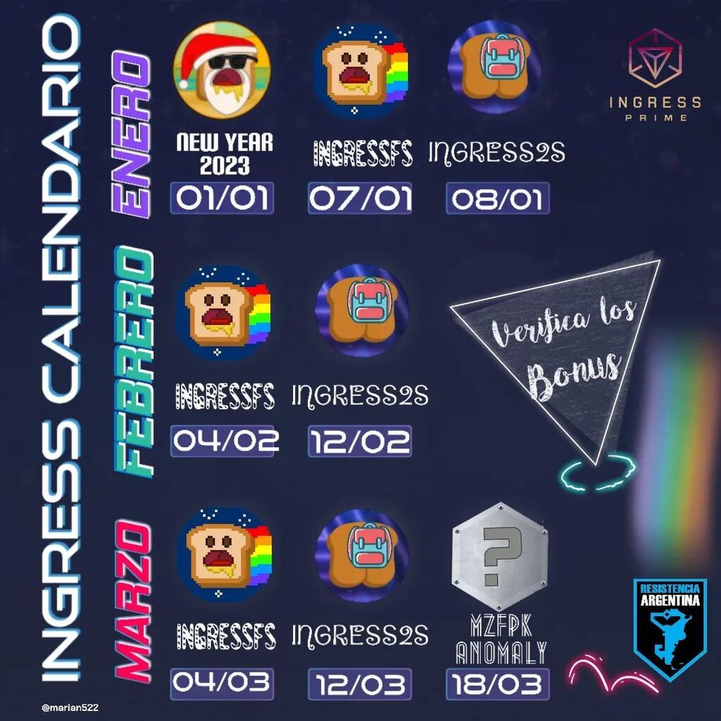 RES_ARG's tweet photo. #IngressPrime #Calendario #Enero #Febrero #Marzo #2023

Niantic anunció el calendario de eventos para el primer trimestre de 2023:

"Las Investigaciones XM de 2023 comenzarán con MZFPK, a la que seguirán otras tres Temporadas de Anomaly. Mientras que la medalla de MZFPK se p… https://t.co/cl1uX4aZdY