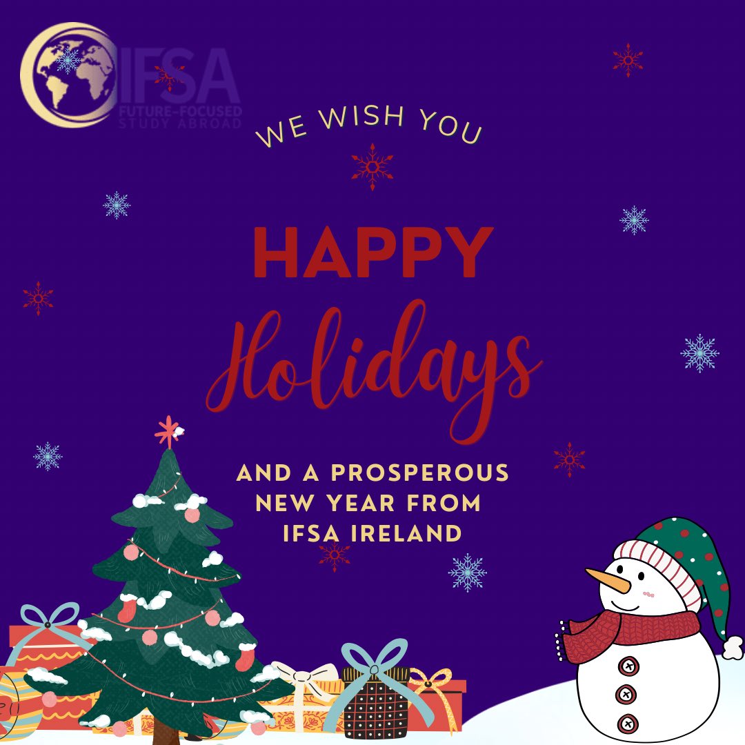 StudyAbroad_IE's tweet photo. Merry Christmas and Happy Holidays! 🎄

Wishing you a lovely break and Happy New Year 🥳 

Thank you all for a wonderful 2022 🎉

#studyabroad #ifsaireland https://t.co/vJS3HFTZxL