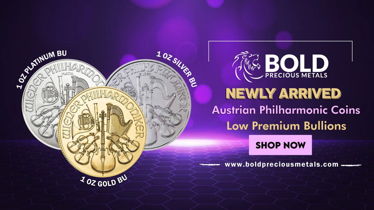 The Philharmonics Coins produced by the Austrian Mint are available in Gold, Silver, and Platinum. The Philharmonic coin is well-liked because of its stunning design and superb craftsmanship. SHOP NOW!
  
boldpreciousmetals.com/product/austri…

#austrianmint #philharminics #BOLDPreciousMetals