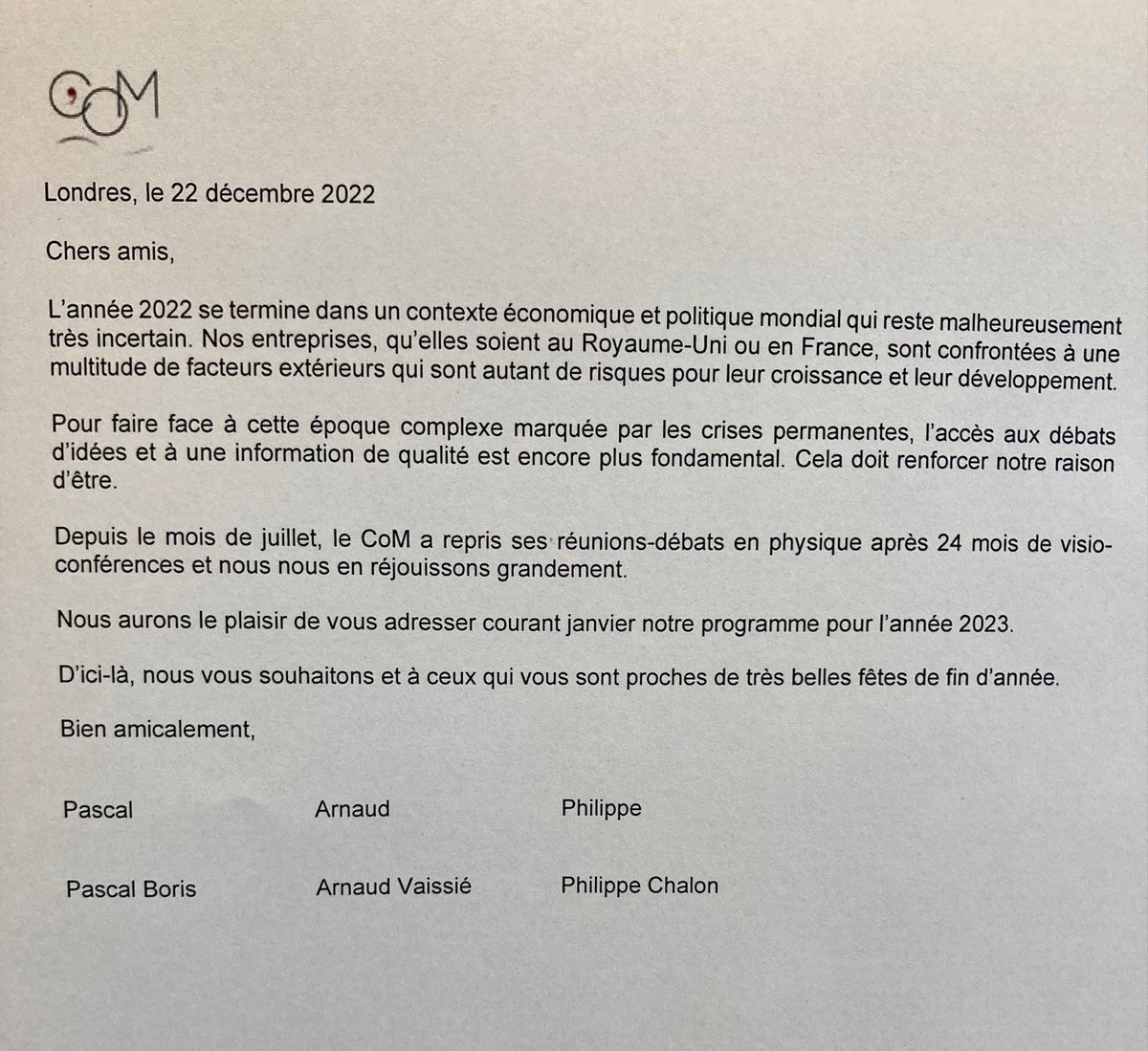 En cette fin d'année, nous vous souhaitons et à ceux qui vous sont proches de très belles fêtes. Nos vifs remerciements à nos membres et amis pour leur fidélité et leur soutien.