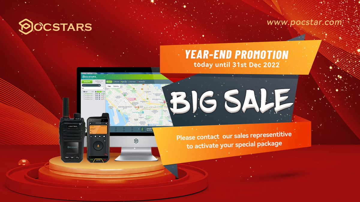 POCSTARS Year-end Promotion Starts NOW!
We are thrilled to announce our year-end promotion starting from today until 31st Dec 2022. Please contact our sales representitive to activate your special package. 
#POCSTARS #POC #PTT #TwowayRadio #promotion #YearendSale