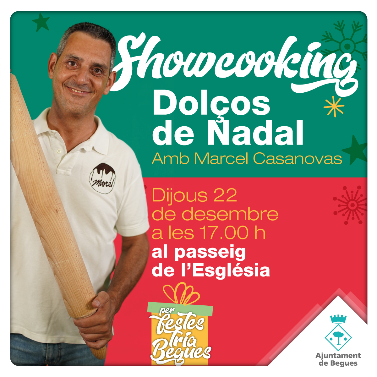 🧁 Aquesta tarda (17 h), vine al passeig de l'Església a aprendre a fer deliciosos dolços de Nadal amb el Marcel Casanovas 😋

🌟 L'acció forma part dels tallers i demostracions dels establiments de #Begues en el marc de la campanya comercial d'enguany

🛍️ Per festes, #TriaBegues