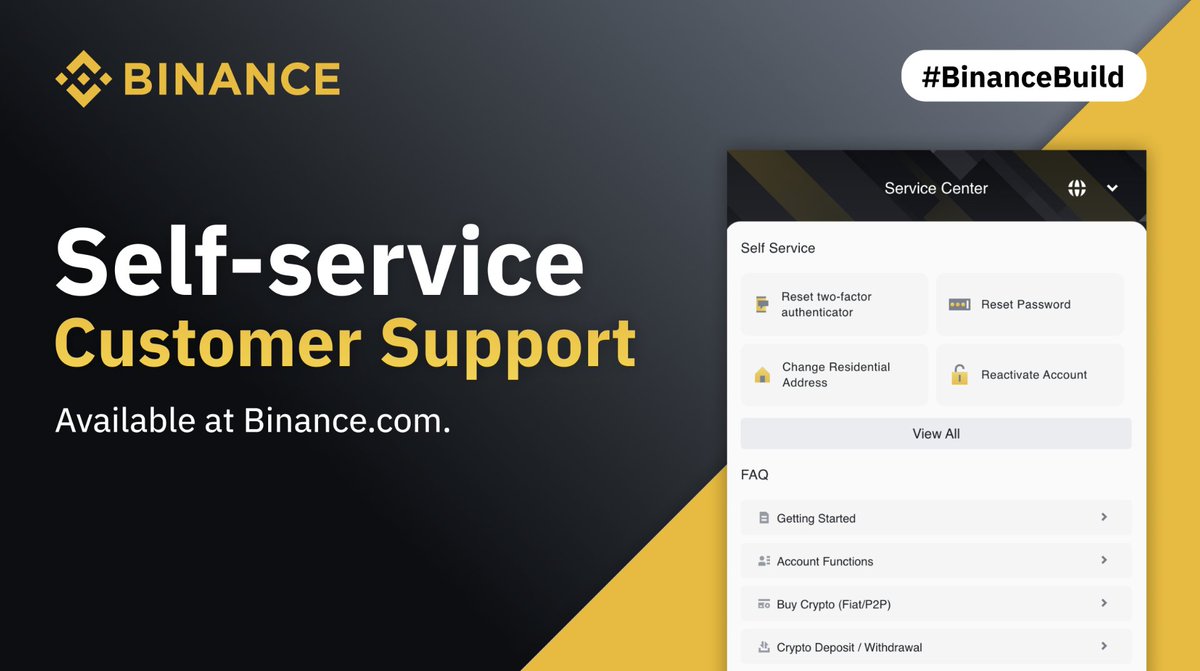 binance's tweet photo. Need a question answered ASAP?

In our new #BinanceBuild update, you can head to self-service customer support where your queries can be solved with just few clicks.

🔸 Go to https://t.co/KiZP5RTyvp
🔸 Click on "support" on the bottom right
🔸 Scroll down the Service Center https://t.co/uWUDL57W6E