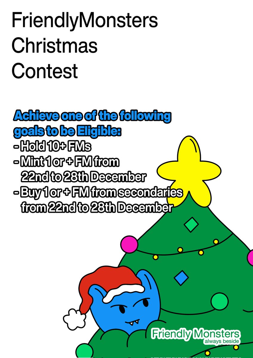 FriendlyMonsters (@friendlymonstrs) on Twitter photo Waiting for 2023 let's have fun with a double Christmas contest🎄
1️⃣
Get your address eligible (see the picture how) to win
🥇1 <a href="/BoredApeElrond/">Henri l BAYC #3596</a>
🥈1 <a href="/FRIENDLYMONSTRS/">FriendlyMonsters</a>
3 x @elrondnftsports
2️⃣
Follow both, RT & tag 3 to win:
1 FM #NFT
1 @elrondnftsports
⏰End: 26.12.2022
#EGLD Waiting for 2023 let's have fun with a double Christmas contest🎄
1️⃣
Get your address eligible (see the picture how) to win
🥇1 <a href="/BoredApeElrond/">Henri l BAYC #3596</a>
🥈1 <a href="/FRIENDLYMONSTRS/">FriendlyMonsters</a>
3 x @elrondnftsports
2️⃣
Follow both, RT & tag 3 to win:
1 FM #NFT
1 @elrondnftsports
⏰End: 26.12.2022
#EGLD