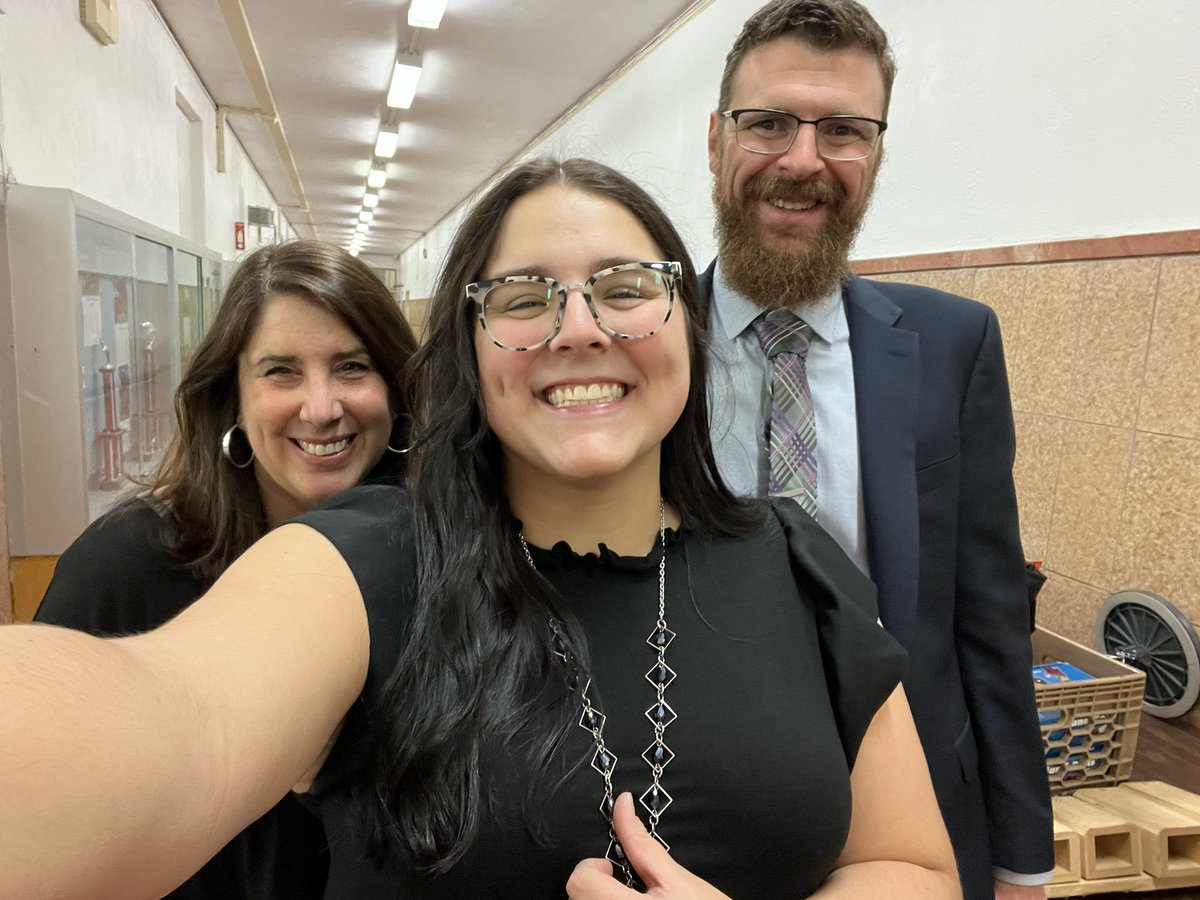 MissSackMusic's tweet photo. The Dream Team: Mrs. Criblez (orchestra), Mr. Iannelli (band), and I (chorus). Couldn’t have made it through concert season without them! #GlenCovePride https://t.co/7CTmKWhD7J