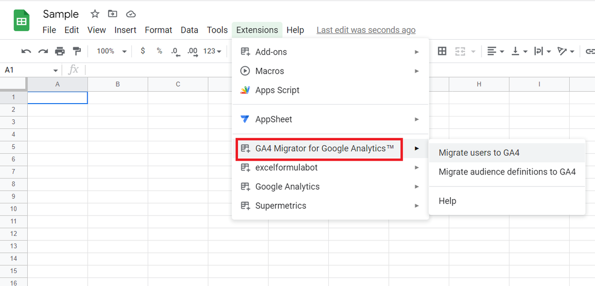 analyticsnerd's tweet photo. Google has come up with a new Google Sheets add-on called 'GA4 Migrator for Google Analytics' through which you can re-create Universal Analytics (GA3) audiences in #GA4. 

This add-on lets you migrate both GA3 users and audience definitions to GA4. https://t.co/OrlT7LB5MM