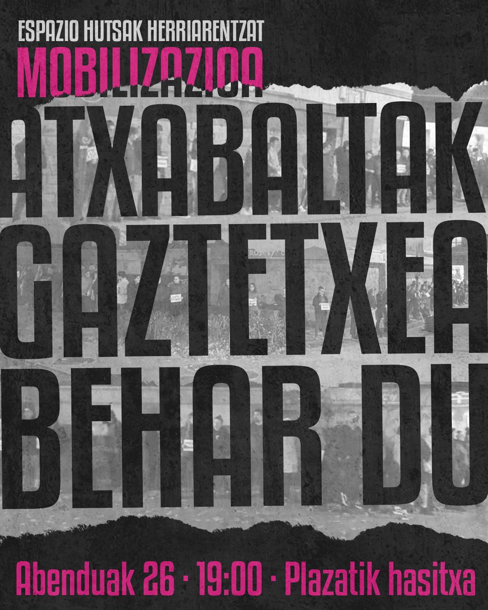 atxabalta_GTX's tweet photo. Abenduak 26xan kaliak hartuko ditxugu! 

Batu deialdira!💥
Atxabaltak gaztetxia biher dau!

⚠️19:00 Plazan https://t.co/5mta6r0IZn