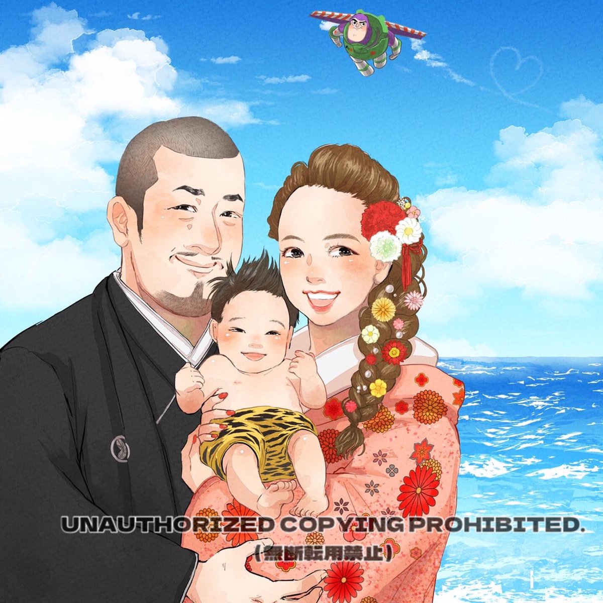 ご依頼作品】 仲良しご家族の似顔絵を描かせて頂きました💕 現在