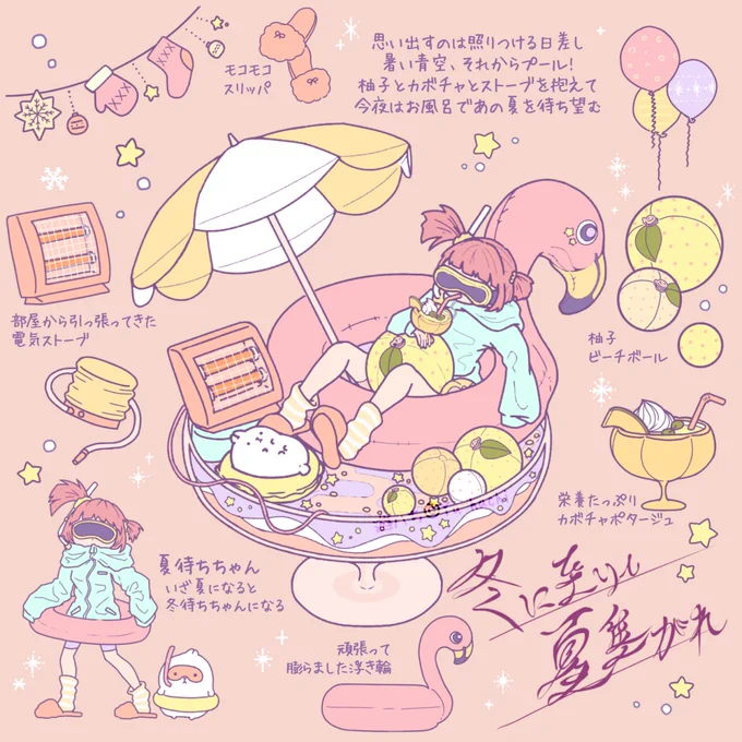 キラキラなゆず湯を描いてみました #冬至 