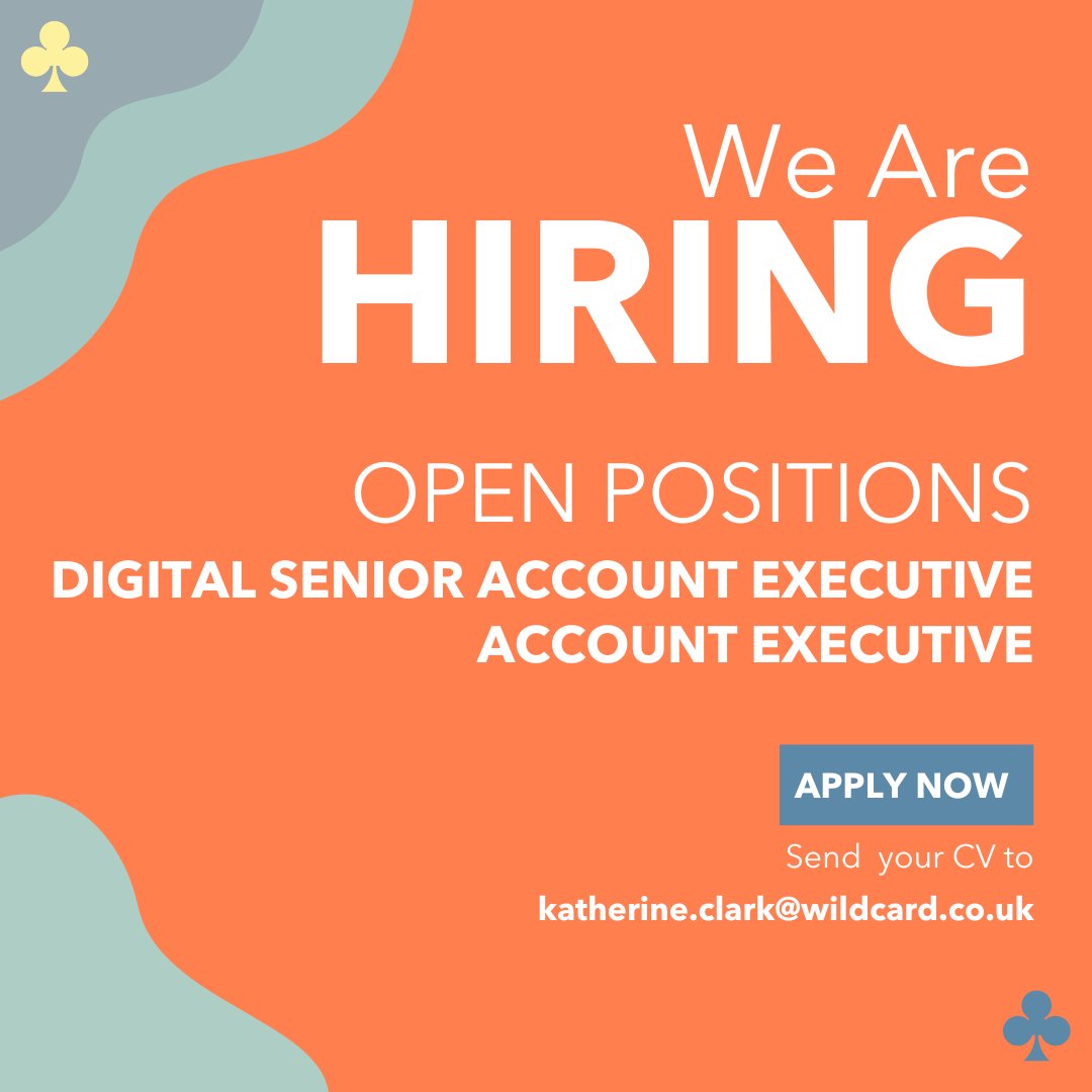 📢 Looking for a fresh start in 2023? Look no further! 📢

We have two open positions for:
🛎 Digital Senior Account Executive 🛎
🛎 Account Executive 🛎

Interested? We’d love to hear from you! 🎉

Visit wildcard.co.uk/who-we-are/car… for more details.