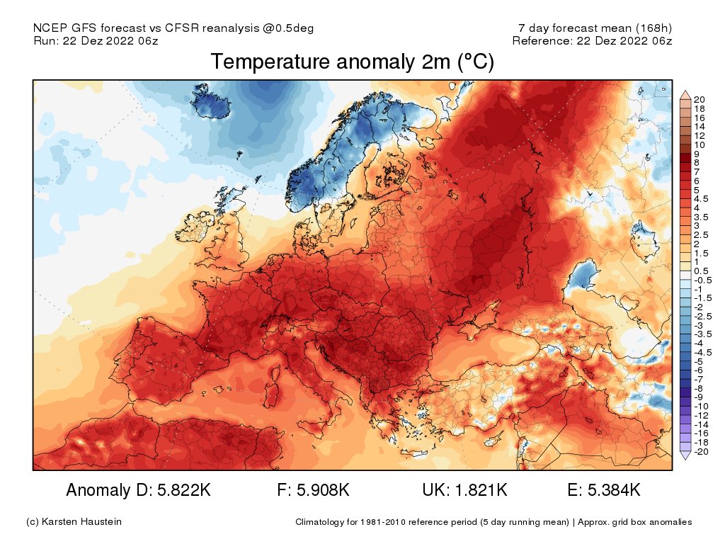 A tous les climato-sceptiques/dénialistes regardez je vous la remets aujourd'hui pour l'anomalie des 7 prochains jours ! Cela heurte votre conscience, cela secoue votre déni... C'est pas comme si c'était un "évènement exceptionnel", c'est constant tous les mois. 
1/N