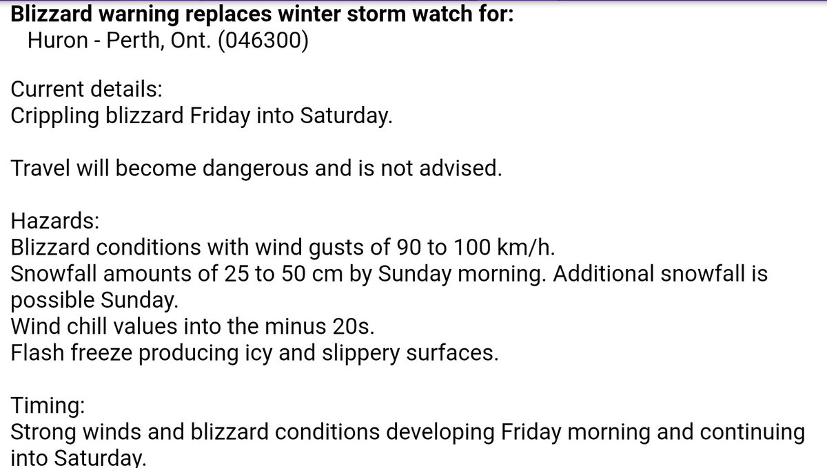 ChiefBillHunter's tweet photo. The #Blizzard warnings have arrived...If you haven't picked up everything that you need for the stormy holiday...I would say get it today. Next couple of days will be treacherous for travel. #ONStorm #72HourKit #RememberYourPets https://t.co/UhJ1q8y8CO