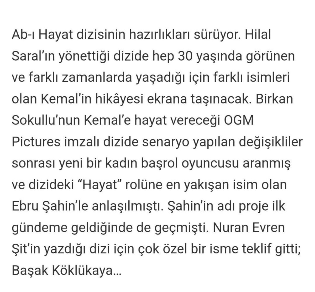 Ebru Şahin new series called “Ab-Hayat”. She will receive 300 thousand pounds per episode. The show will start  shootings in mid January 📽️
#EbruŞahin